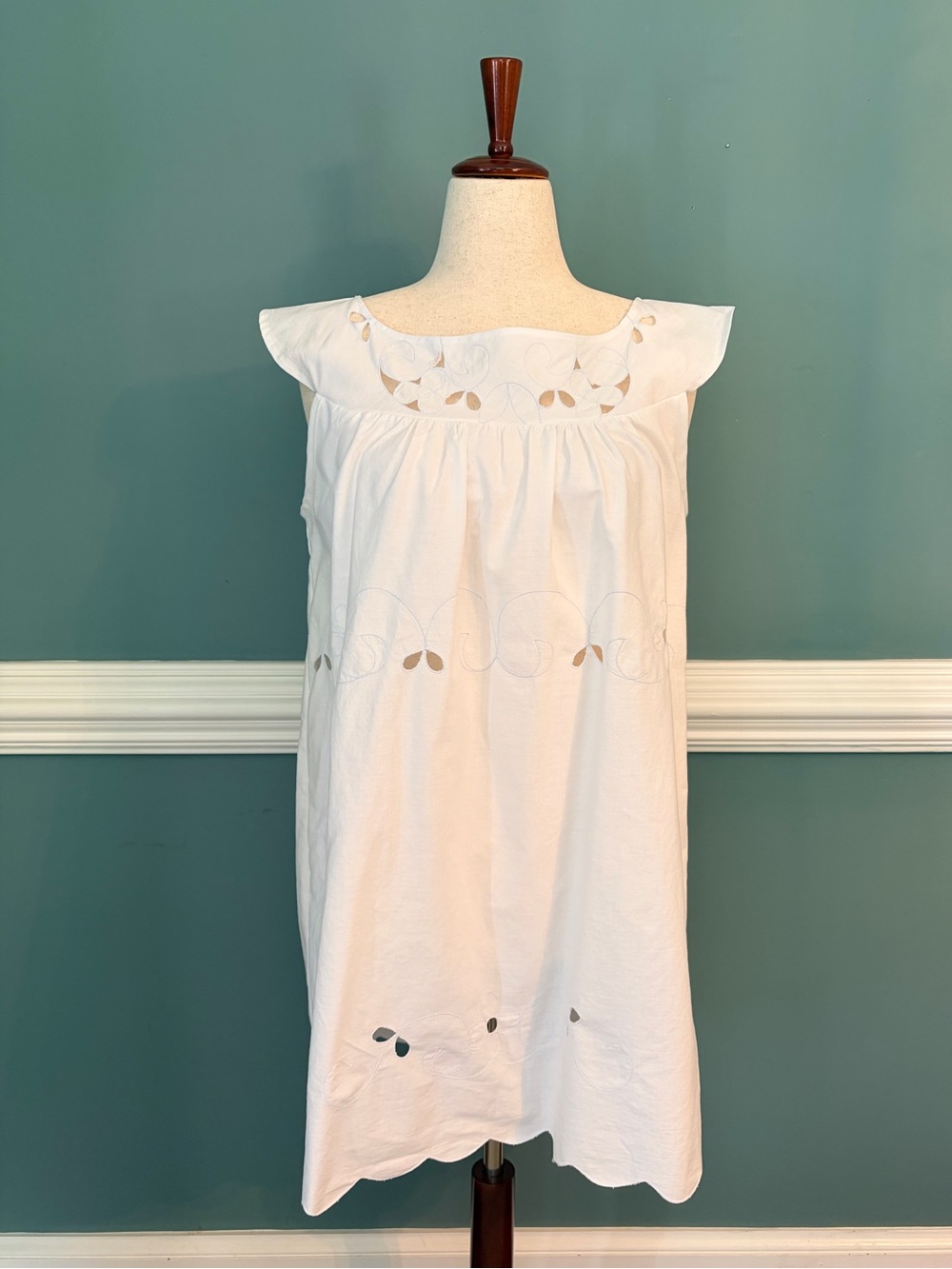 White Handmade Cotton Sundress-Reclaimed Tablecloth